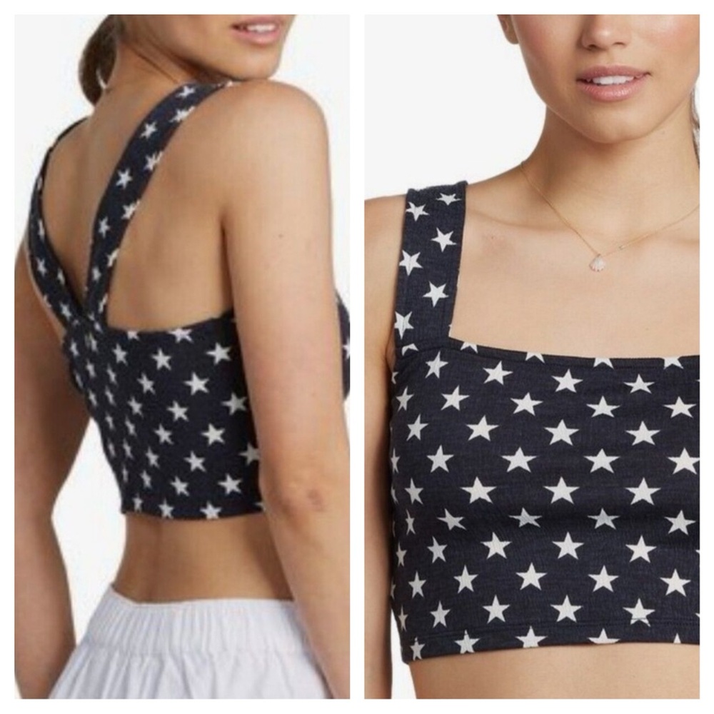 Roxy Navy White Wide Strap Star Crop Top Size Various - Picture 3 of 7